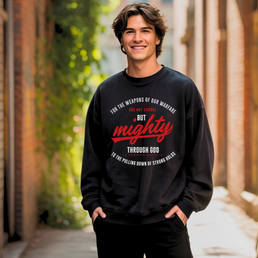 Mighty Through God Sweatshirt – Bold Christian Hoodie by Kingdom Klothing | Spiritual Strength Apparel