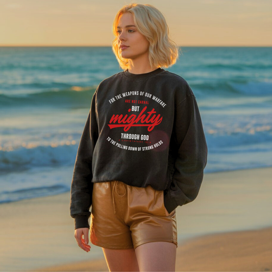 Mighty Through God Sweatshirt – Bold Christian Hoodie by Kingdom Klothing | Spiritual Strength Apparel