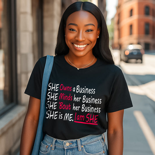 Bold business-minded woman in Christian graphic tee