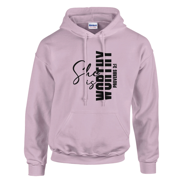 She Is Worthy Hoodie – Christian Women’s Hoodie by Kingdom Klothing | Faith & Identity Apparel