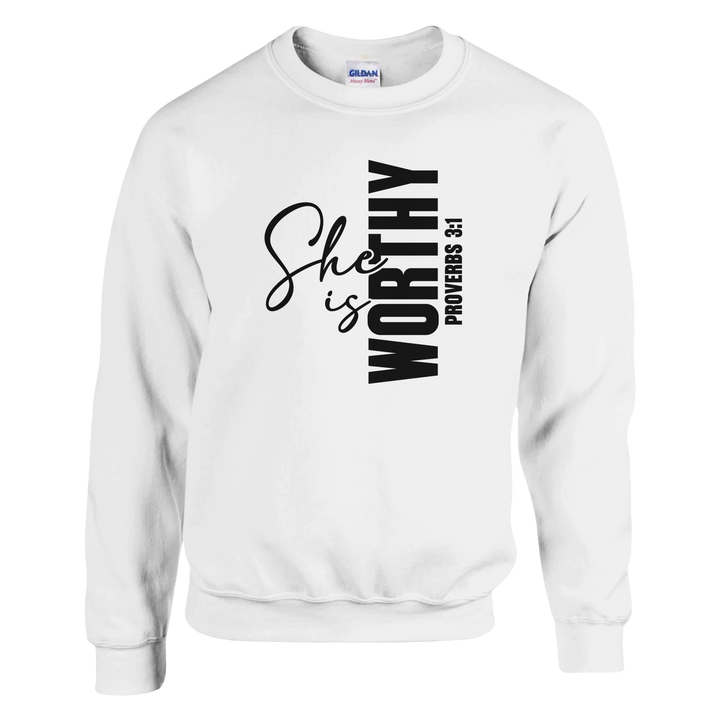 She is Worthy Christian Sweatshirt – Empowering Faith Apparel by Kingdom Klothing