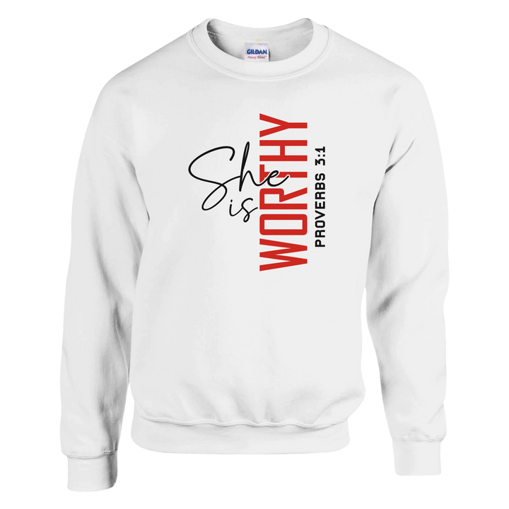 She Is Worthy Christian Sweatshirt – Empowering Faith Apparel by Kingdom Klothing
