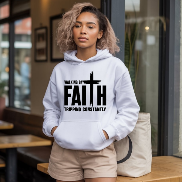 Walking by Faith Tripping Constantly Hoodie – Relatable Christian Hoodie by Kingdom Klothing
