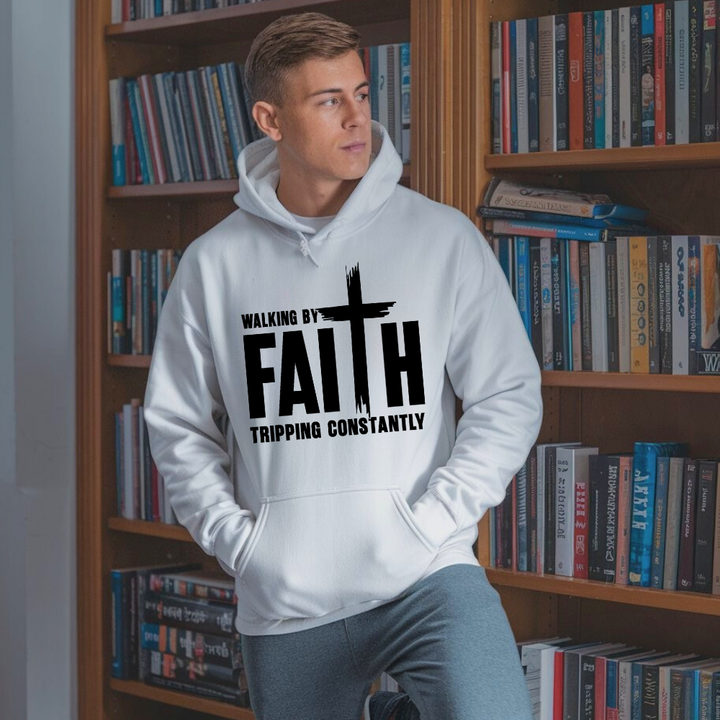 Walking by Faith Tripping Constantly Hoodie – Relatable Christian Hoodie by Kingdom Klothing