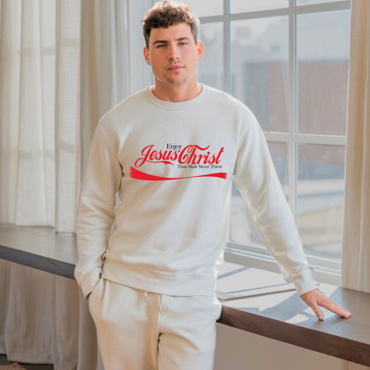 Enjoy Jesus Christ Christian Sweatshirt – Thou Shalt Never Thirst | Kingdom Klothing