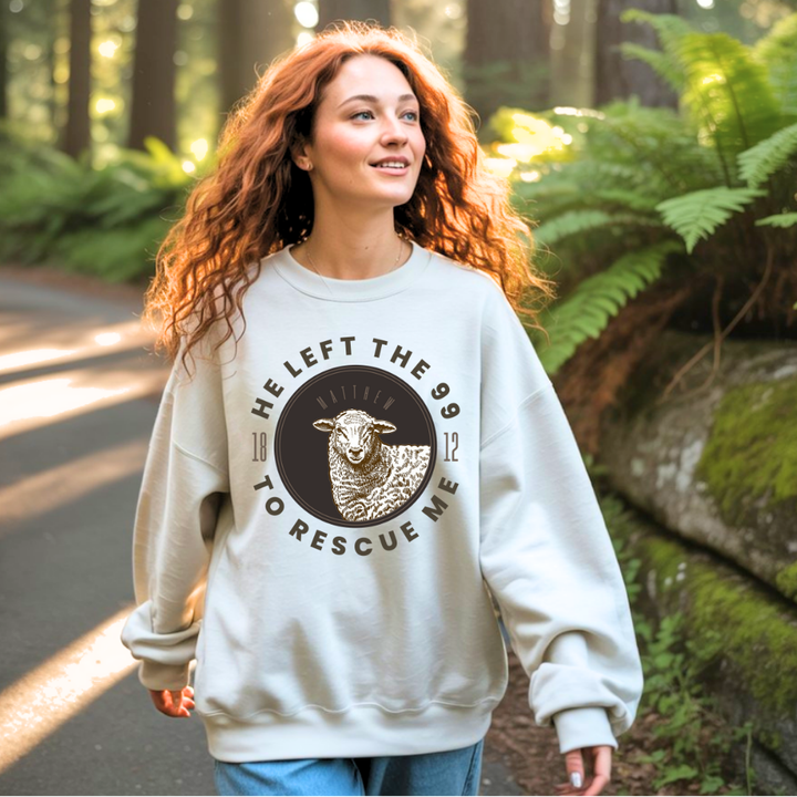 He Left the 99 to Rescue Me Sweatshirt – Christian Sweatshirt by Kingdom Klothing | Luke 15:4 Inspired Apparel