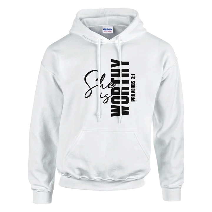 She Is Worthy Hoodie – Christian Women’s Hoodie by Kingdom Klothing | Faith & Identity Apparel
