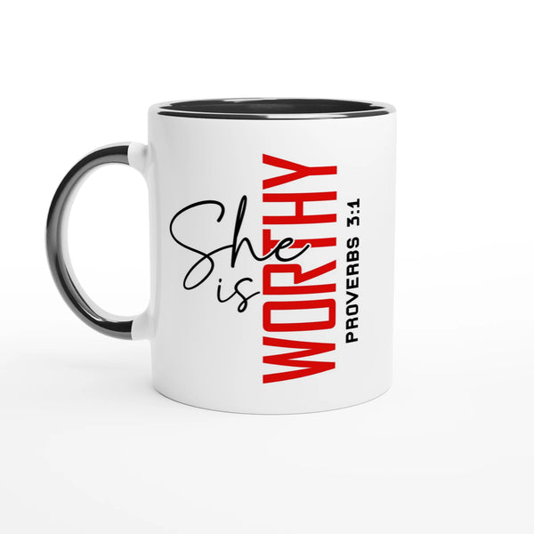 She is Worthy Christian Mug – Empowering Faith Gift for Women by Kingdom Klothing