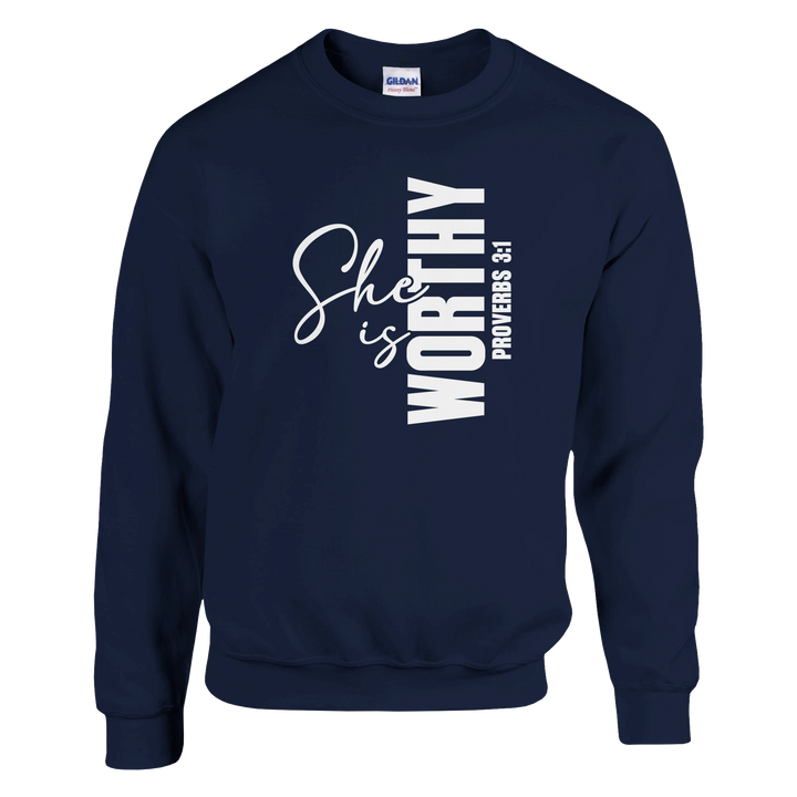 She is Worthy Christian Sweatshirt – Empowering Faith Apparel by Kingdom Klothing