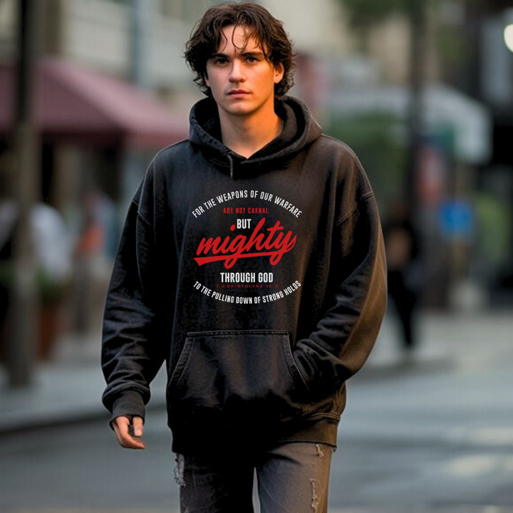 Mighty Through God Hoodie – Christian Hoodie by Kingdom Klothing